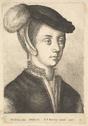 Young woman wearing a feathered cap