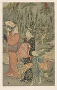 Lady with maid and child at Enoshima, one sheet from a triptych