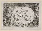 Bacchanale (Satyrs’ Games) first plate: Relief with a nymph and two satyrs