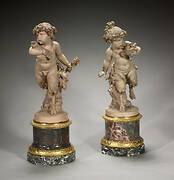 Young Satyress Running with an Owl's Nest and Young Satyr Running with an Owl (pair of statuettes)