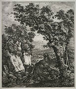 Six large upright landscapes with scenes from the Old Testament: Tobias and the Angel