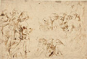 Three Groups of Apostles in a Last Supper (recto); Three Sketches for Medea and Her Children (verso)