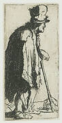 Beggar with a clenched hand, leaning on a stick