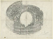 Colosseum in Rome in bird's eye view from the west