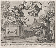 Plate 112: Agamemnon Sacrificing Iphigenia (Iphigenia Agamemnoni immolanda, à Diana (cerva eius in locum substituta) surripitur), from Ovid's 'Metamorphoses'