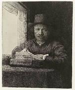 Self-portrait, Etching at a Window