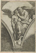 Jupiter embracing Cupid after Raphael's fresco in the Chigi Gallery of the Villa Farnesina in Rome