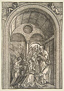 The Holy Family with Two Angels in a Vaulted Hall