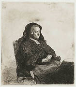 The artist's mother seated at a table, looking right: three quarter length