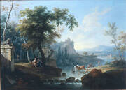 Landscape with River, Cattle and Figures