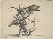 Small, masked male figure playing a violin, from the series 'Varie figure gobbi'