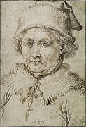 Bust-length image of an old man with fur collar and hat