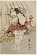 Kataoka Nizaemon VII and Ichikawa Yaozo III in a Confrontation Beside a Waterfall