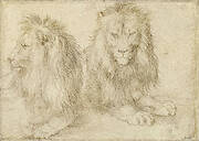 Two seated lions