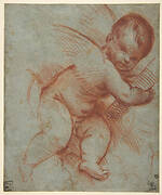 Winged Putto Holding the Base of a Cross