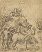 A Man Riding a Bull, and Other Figures