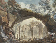 Architectural Fantasy: Ruins of a Circular Temple Seen through a Natural Arch