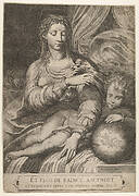 Madonna of the Rose, the Madonna reaches for a rose upheld by the child, who reclines on a drapery and rests his left arm on a globe