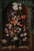 Vase of Flowers with a Curtain