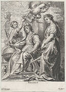 Allegory of Good Government, seated at center and being crowned by a putto and a woman at left, Justice standing atop a hydra at right