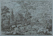 Cattle and Figures at a Farmyard Stream