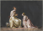 Two nymphs look at a small jewel-case