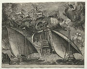 Sailing Vessels: Two Galleys Sailing Behind an Armed Three-Master with Phaeton and Jupiter in the Sky