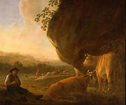 Landscape with a shepherd playing the Flute