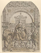 The Virgin and Child enthroned surrounded by saints and angels