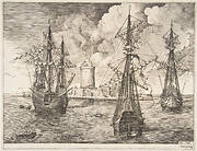 Four-master and Two Three-masters Anchored near a Fortified Island from The Sailing Vessels