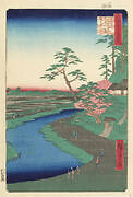 One Hundred Famous Views of Edo “Basho’s Hermitage and Camellia Hill on the Kanda Aqueduct at Sekiguchi”