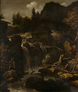 Scandinavian Landscape with Waterfall and Mill