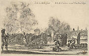 Plate 6: A battery of cannons firing on a town, from 'Various Military Caprices' (Varii capricci militari)