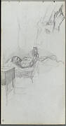 Sketchbook, page 71: Study of a Figure Reading in Bed, Study of a Hand