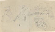 Sheet of Sketches, including Two Warriors Fighting