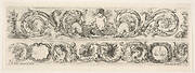 Design for Two Friezes, the One on Top containing a Zephyr flanked by Lions, Plate 14 from: 'Decorative friezes and foliage' (Ornamenti di fregi e fogliami)