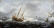 Ships in a Storm on a Rocky Coast