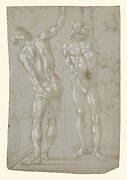 Standing Saint (recto); Studies of Christ at the Column, a Nude from Behind, and Various Figures (verso)