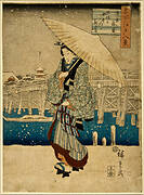 Evening Snow at Asakusa or Woman with Umbrella from the series Eight Views of the Environs of Edo