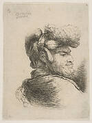 Man in profile facing right, wearing a fur hat, from series of  'Small Heads in Oriental Headdress'