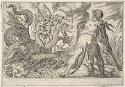 Hercules and the Hydra of Lerna: Hercules grasps his club with both hands and confronts the seven-headed hydra, from the series 'The Labors of Hercules'