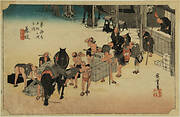 Horse and Porter Suppy Station, Fujieda, from the series the Fifty-three Stations of the Tokaido (Hoeido edition)