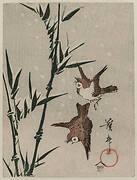 Sparrows, Bamboo and Falling Snow