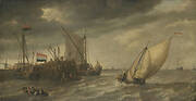 Travellers Disembarking at a Jetty on the Scheldt in Strong Winds