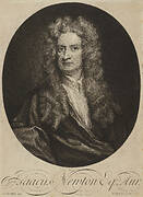 Mezzotint print of oil painting, portrait of Isaac Newton, 1712