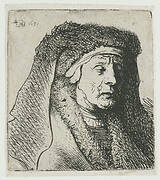 Bust of an old woman in a furred cloak and heavy headdress