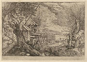 Landscape with Log House near a River