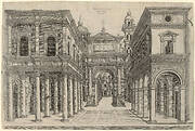 A Street with Various Buildings, Colonnades and an Arch