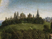 Ghent Altarpiece: detail of the skyline of a medieval city