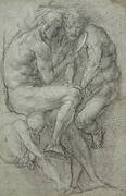 Studies of nudes (two men, seated, looking in a mirror, and a seated boy)